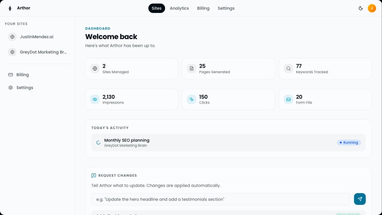 Arthor dashboard